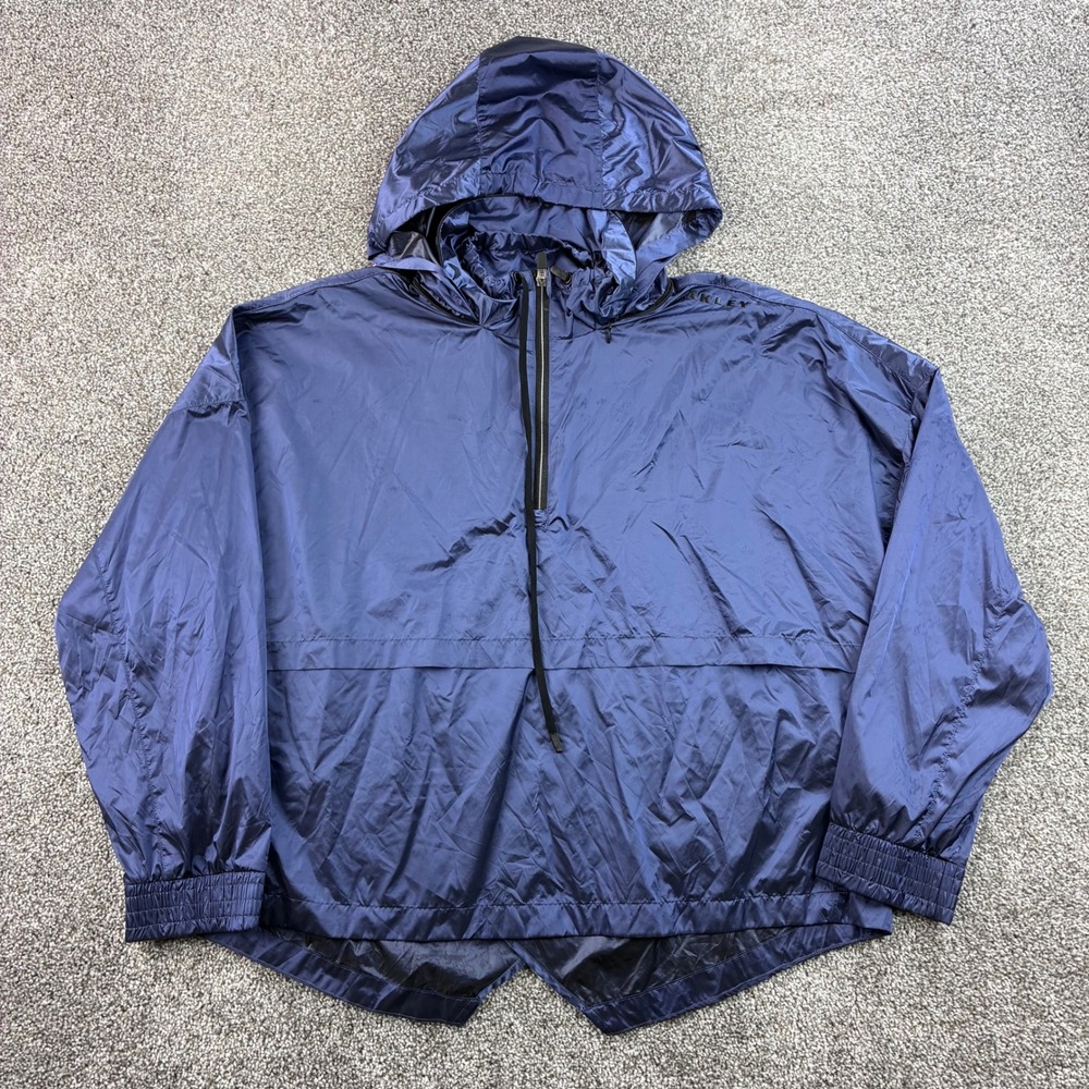 Oakley Windbreaker Anorak Jacket Mens XL Blue Iridescent 1/2 Zip Hooded Pullover
